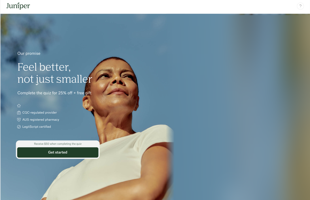 Juniper — Feel better, not just smaller. Complete the quiz for 25% off + free gift.